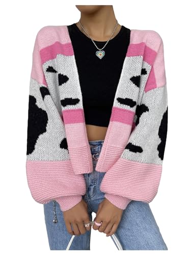 Image of MakeMeChic Women's 3D Floral Cardigan Sweaters Open Front Cropped Cute Cardigan Lantern Sleeve Outerwear