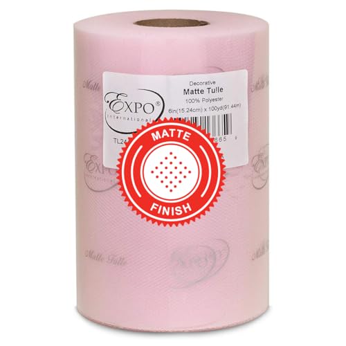 Image of Expo International Decorative Matte Tulle, Roll /Spool of 6 inch X 100 Yards, Lightweight Polyester Tulle Fabric for Tutus, Costumes, and Party Decorations, Washable, Easy-to-Use, Light Pink