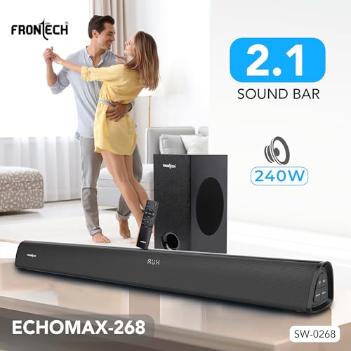 Image of FRONTECH ECHOMAX-268 2.1 Soundbar System | 240W Power | Bluetooth 5.3 | HDMI ARC | Optical Audio | Deep Bass with Wired Subwoofer and Remote (SW-0268)