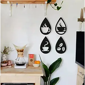 300Sparkles Coffee Bean 4 Pcs Set Wooden Wall Decoration Cutout Hanging Best For Home Living Room Dinning Area Kitchen Cafe Office Decoration For Coffee Lovers Decorative Item Black(Style-4)