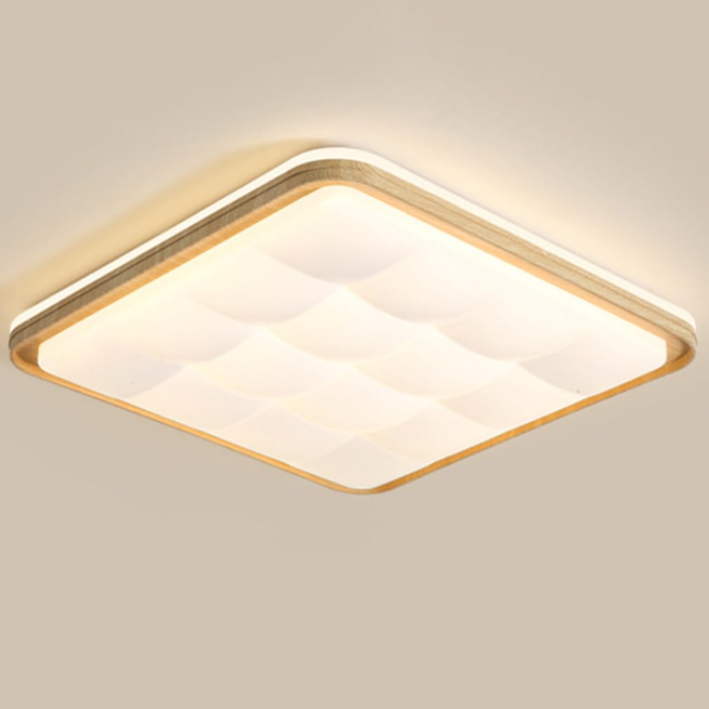 LYMSXAZOU Retro Flush Mount Ceiling Light Oak/Walnut Wood Grain - Farmhouse LED Fixture, Metal Industrial Lamp 3000K Warm 19.7'' Acrylic Lampshade for Hallway Entryway Bedroom Balcony