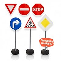 alldoro 60231 Verkehrszeichen für Kinder, 6-teiliges Set mit 3 befüllbaren Standfüßen & 12 Clips, 75 cm hoch, für drinnen & draußen, ab 3 Jahre, Weiß