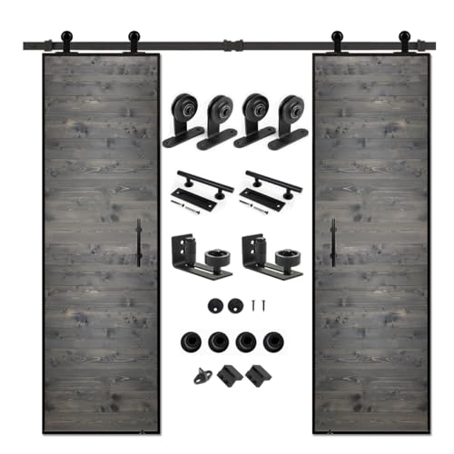 Image of S&Z tophand 20 in. x 84 Double Deep Gray Barn Door with 8FT Sliding Hardware Kit, - 42in Stainless Steel Frame Style Door /Sliding Door /Simple Assembly is Required