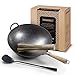Juego de wok tradicional de acero al carbono con base redonda y espátula de wok y cepillo de bambú (juego de wok de 14 pulgadas)