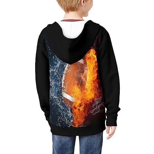 Image of Biyejit Water Fire Rugby Hoodies for Teen Boys Clothes Football Print Kids Full Zip Hoody Jackets Long Sleeve Coat Pullover Athletic Sport Sweatshirts with Pocket