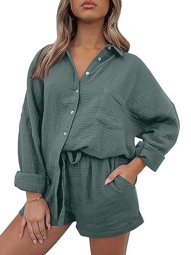 Image of AUTOMET 2 Piece Sets For Women Lounge Wear Matching Two Piece Outfit | Oversized Shirts And Shorts,Summer Outfits 2026,Vacation Beach Outfits,Travel Outfits,Maternity sets