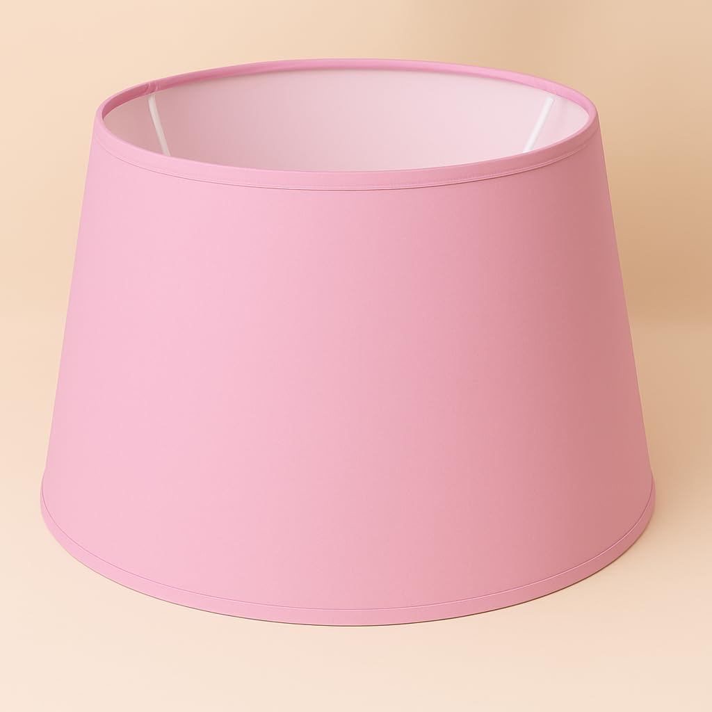 40 cm Abat-jour, Cône, Tissu en Coton avec dos en PVC blanc, Produit fait main, pour Lampe de table, Lampadaire (Rose)