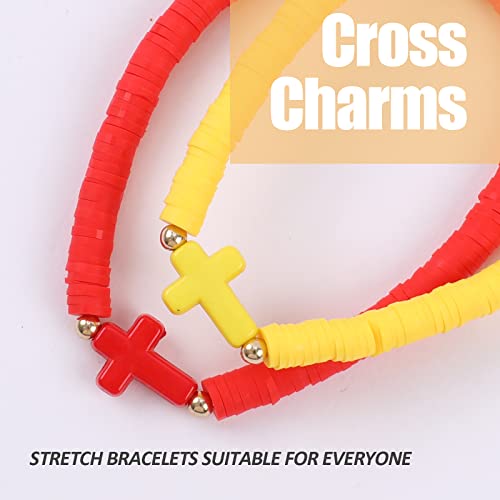 Rainbow Beaded Bracelets For Women Girls Cross Charm Bohemian Stackable Clay Beads Heishi Bracelets Set Colorful Religion Stretch Layering Surfer Friendship Bracelets Summer Beach Boho Jewelry Gift #TOP6