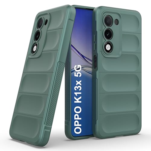 Image of Zapcase Back Case Cover for Oppo K13x 5G | Compatible for Oppo K13x 5G Back Cover | Liquid Silicon Magic Case with Camera Protection | Dark Green