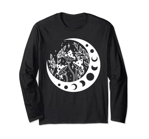 Mushroom Moon Phases Dark Academia Estetica Cottagecore Maglia a Manica