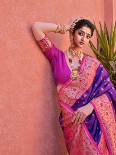 Image of SWORNOF Women's kanjivaram banarasi silk saree Zari Woven for festival Wedding silk with rich pallu Design sarees for women with Unstitched blouse piece