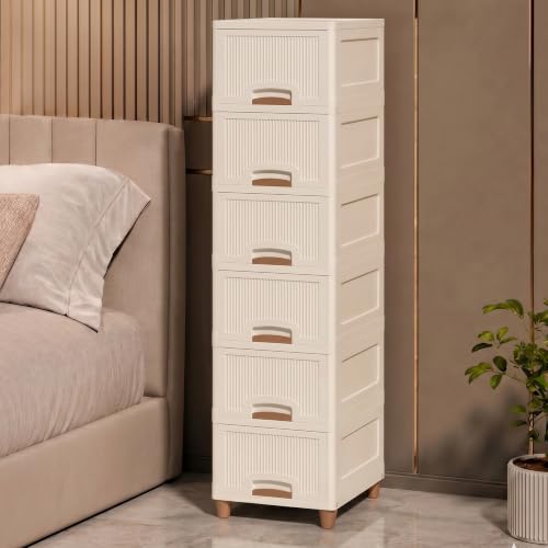 Image of 6 Tier Foldable Wardrobe Organizer for Clothes | Multipurpose Closet Storage Rack | Kid Wardrobe for Cloth & Toys | Stackable Cabinet | Space Saving Almirah for Living Room & Home (Ivory)
