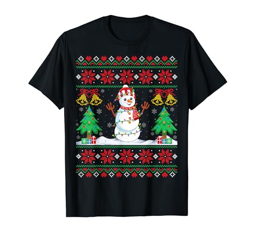 Snowman Santa Hat Christmas Lights Snowman Xmas Ugly Style Camiseta