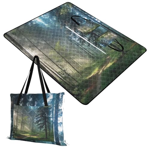 FLildon Natural Scenery Forest Picnic Blankets - Extra Large Waterproof Foldable Portable Picnic Blanket, 80