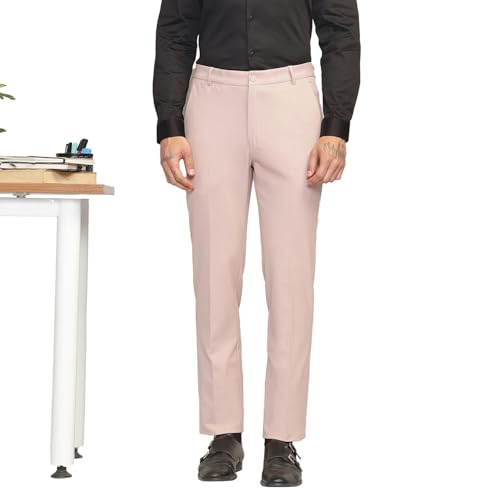 Image of SUBTRACT Men 4 Way Stretch Wrinkle Free Slim Fit Formal Trouser in with 2 Inch Flexible Waistband | Men's Trousers for Office Or Party