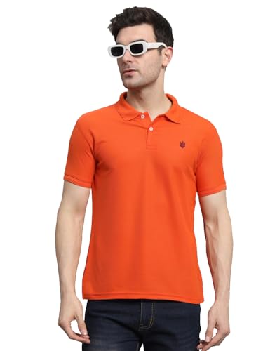 Image of R.ARHAN Men's Cotton Blend Half Sleeves Polo Neck T-Shirt Has A Logo On Chest & Straight Hem-RSE001