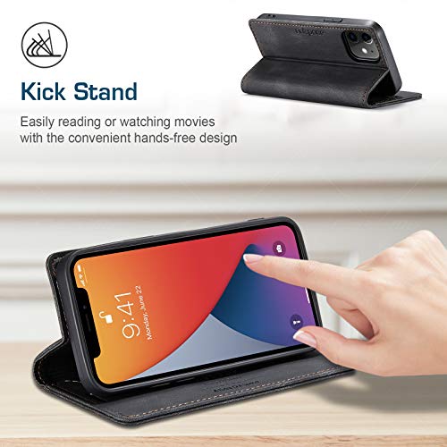 Tohulle For Iphone 12 Mini Case, Vintage Wallet Case Card Holder Kickstand Built-In Magnetic Flip Folio Leather Case For Iphone 12 Mini - Black #TOP3