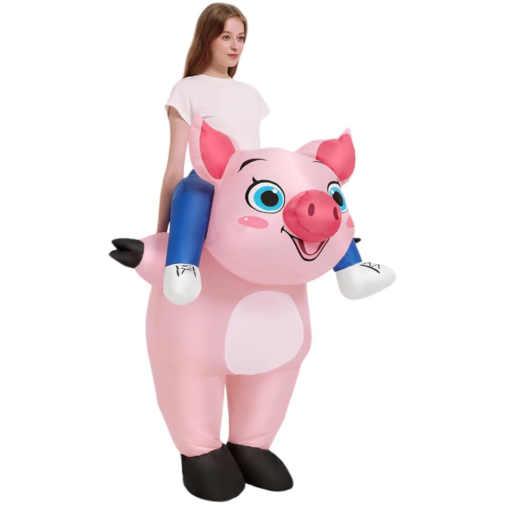 JASHKE Costume Cochon Chevaucher Gonflable Deguisement Cochon Gonflables | Costume Gonflable de Cochon pour Adulte Chevauche un Cochon Rose Deguisement Gonflable Rigolos Halloween Noël Carnaval
