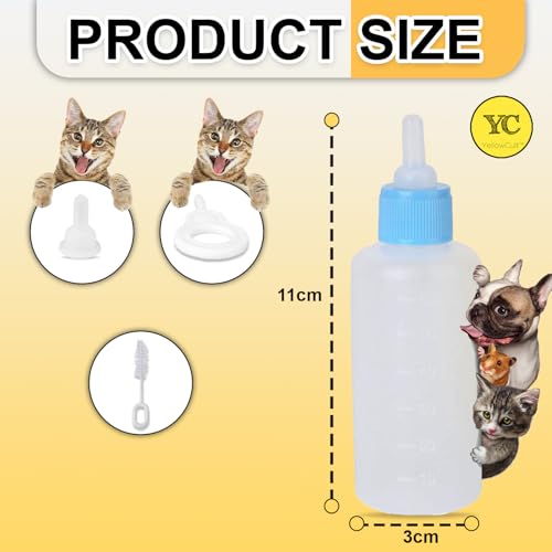 Image of YellowCult Pet Nursing Bottle - BPA-Free, Easy-to-Use Feeding Bottle for Puppies Kittens Guinea Pigs Ferrets Small Dogs Rabbits Squirrels Includes 4 Nipples, Cleaning Brush, Ideal for Hand-Feeding