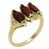 LetsBuyGold 18ct 750 Yellow Gold Ring, Natural Garnet Womens Trilogy Ring - Size L 1/2