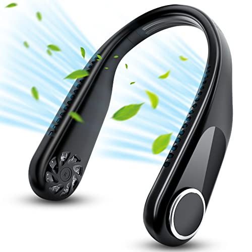 Neck Fan, Hand Free Personal Neck Fans for Your Neck, Portable Rechargeable Neck Fan, Up to 10 Hours Wearable Long Working Time Neck Cooling Fan, Adjustable 3 Speeds, Quiet operation (Black)