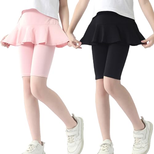 LOLANTA Girls Knee Length Leggings with Skirt Summer Shorts Capri Kids Casual Sports Skorts