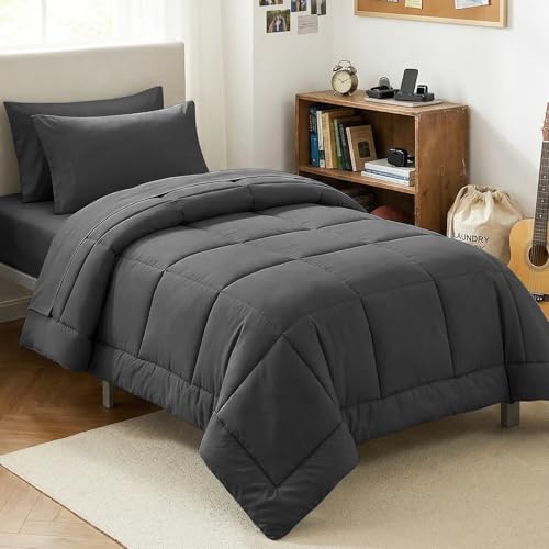 CozyLux Twin XL Comforter Set, 5 Pieces, Dark Grey