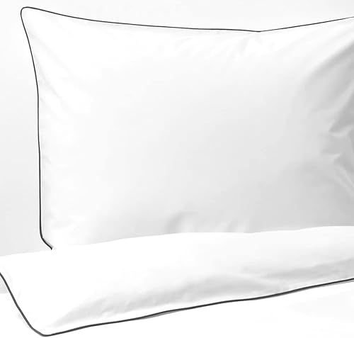 Miniatura 2 de BEDLAM Sábanas de percal 100% algodón, lujosas, 400 hilos, color blanco, con borde satinado negro, juego de sábanas de 6 piezas, incluye 4 fundas de