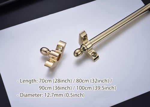 Bright Brass Carpet Rods for Stair Runners, Polished Finish with Round Finial, 13 Pcs 36-Inch Holders for 28/32/36/39 Width Staircases, Durable and Stylish Solution