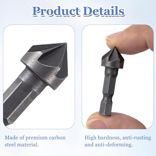 Isslly HX6619-M 8Pcs Countersink Drill Bit, 6 Flute Chamfer Bits For 1/4 Inch Hex Shank, High-Carbon Steel Counter Sink Drill Bits thumb #2