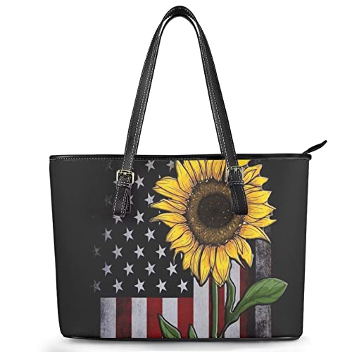 Sac à main en cuir motif drapeau américain et tournesol champignon