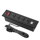 BTU Recessed Power Strip with USB Ports, Furniture Flush Mount Power Strip Outlet, Desktop Power Grommet with 4 Outlets & 2 USB Ports Recessed Outlet for Desk, Conference (Black + 4AC + 2USB-A)
