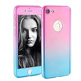 iPhone 6 Plus/6s Plus Full Body Hard Case-Aurora Black Front and Back Cover with Tempered Glass Screen Protector for iPhone 6 Plus/6s Plus 5.5 Inch (pink to blue)