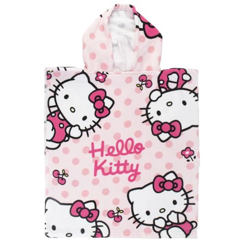 The Geeky Pop Poncho de Plage à Capuche Hello Kitty – 50x115 cm – Fille – Léger et à séchage Rapide - Poncho de Bain Officiel Sanrio Hello Kitty