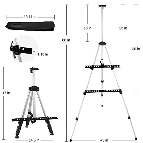 Artist Easel Stand, Rrftok Aluminum Metal Adjustable Easel For Painting Canvases Height From 17 To 66 Inch,Carry Bag For Table-Top/Floor Drawing And Didplaying #TOP5