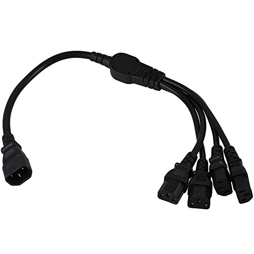 Toptekits C14 to 4 X C13, IEC320 C14 Male Plug to 4 x C13 Female Socket Y Splitter Cord, 10A, 250V, IEC Male to 4 Female,Power Spliter Cable 1.64ft/50cm