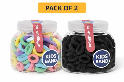 Image of Frescorr (200 pcs) Baby Hair Ties | Soft No-Damage Premium Elastic Mini Rubber Bands for girls | Strong Stretch Ponytail Holders | Daily Use Hair Accessories | (100 Pastel &100 Black)