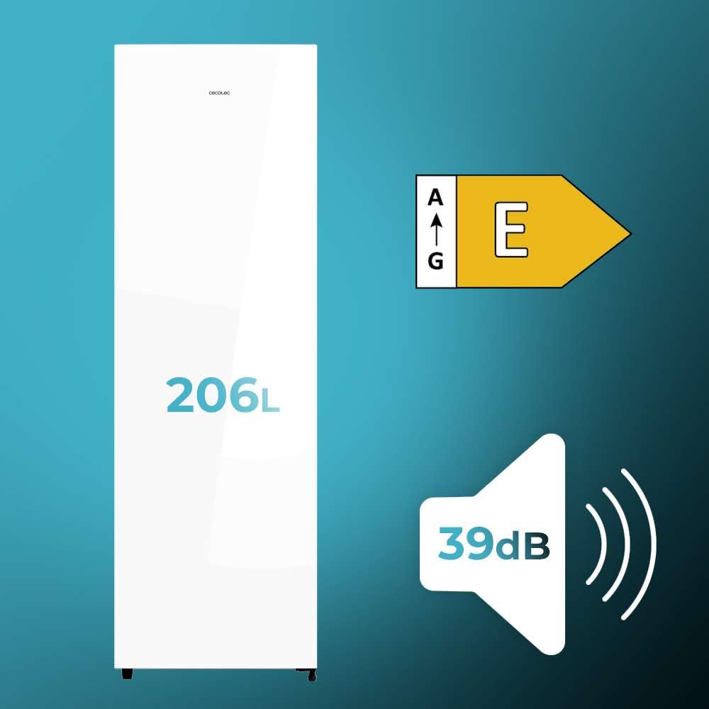 Cecotec Congelador Vertical 206L Bolero CoolMarket UF 206 Dual White E | Convertible a Frigorífico, Bajo Consumo, No Frost, Cajones XL, Puerta Reversible, Luz LED, Alarma y Sistema Frío Uniforme
