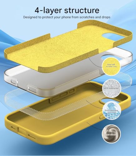 Image of DIZORO Compatible with iPhone 17e / 16e Case 6.1, Slim Liquid Silicone 3 Layers Full Covered Soft Gel Rubber Phone Cases Protective Back Cover 6.1 Inch - Yellow
