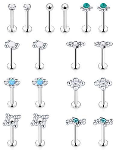 Vsnnsns 16G Cartilage Earrings Tragus Earrings For Women Silver Stainless Steel Forward Helix Earrings Stud Nose Lip Rings Labret Monroe Medusa Barbells Studs Body Piercing Jewelry For Women Men #TOP10