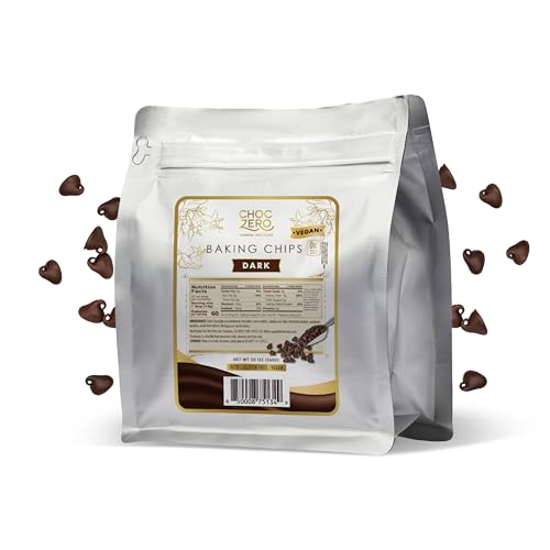 ChocZero Dark Chocolate Chips - Sugar Free, Low Carb, Keto Friendly, Gluten Free - 20 Ounce Bulk Bag for Baking Keto Diet Cookies and Dessert