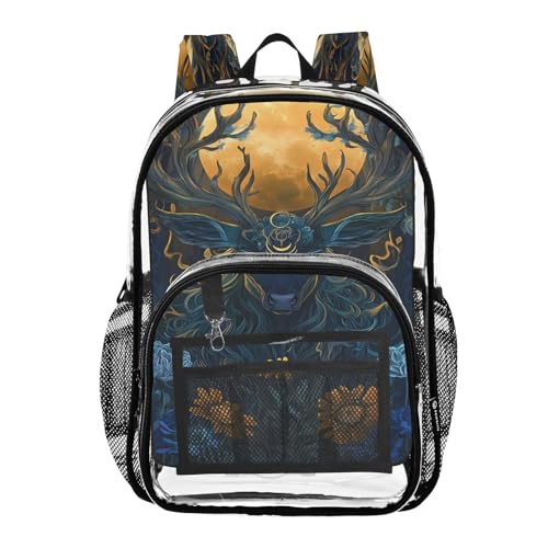 Deer Flower Retro Clear Backpack Heavy Duty See Through Transparent PVC BookBag for Kids Boy Girl School Work