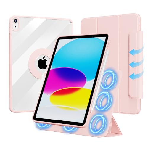 ZOPSGYU for iPad (A16) 11th Generation 11 Inch 2025/ 10th Generation 10.9 Inch 2022 Hybrid Case with Pencil Holder | Detachable Magnetic Cover | Portrait/Landscape Stand | Clear Hard Back Pink