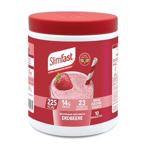 SlimFast Milchshake Pulver Erdbeere I Kalorienreduzierter Diät-Shake mit hohem Eiweißanteil I Diät-Pulver für eine gewichtskontrollierende Ernährung I Nur 225 Kalorien pro Protein-Shake I 365 g SlimFast Milchshake Pulver Erdbeere I Kalorienreduzierter Diät-Shake mit hohem Eiweißanteil I Diät-Pulver für eine gewichtskontrollierende Ernährung I Nur 225 Kalorien pro Protein-Shake I 365 g