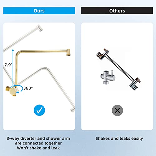 10” High Pressure Rainfall Shower Head, Polish Gold Metal Waterfall Showerhead With Handheld Combo, 12'' Adjustable Shower Extension Arm, Brass Shower Holder Extra Long Hose, Polish Brass #TOP3