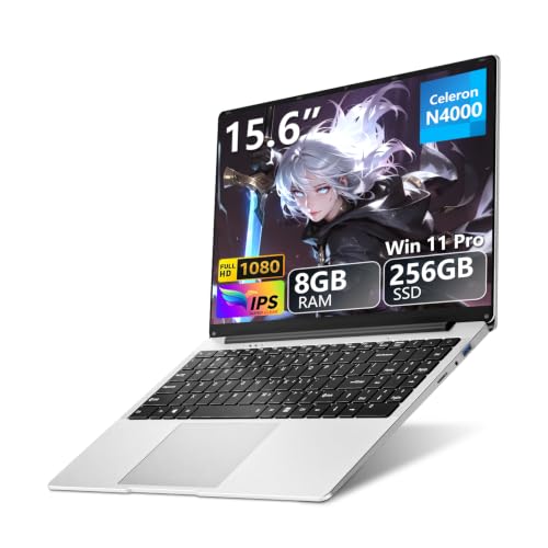 Image of 15.6 inch Laptop, Laptop N4000 Processor, Laptop Computer with 8GB LPDDR4 256GB SSD, Silver Traditional Laptop Computers for Work & Study, 180 Angle Open, Dual-Band WiFi, Long Battery