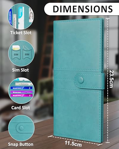 Image of FEDUS Leather Premium Long Currency Holder,Passport Holder for Unisex, Wallet with Card Holder,Id Card,Ticket,Currency,Boarding Pass Slots RFID Protected Travel Accessories Organiser, Cyan