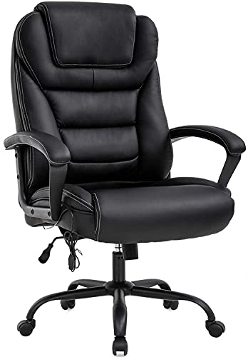 Big and Tall Office Chair -500lbs Ergonomic Desk Chair Executive Office Chair with Spring Cushion, Armrest & Lumbar Support PU Leather Computer Chair for Heavy People Men Swivel Task Chair, Black