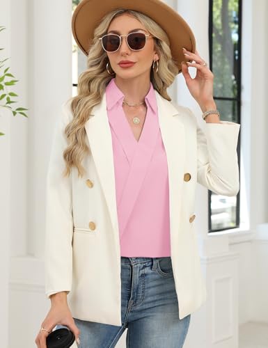 Image of LOMON 3 /4 Length Sleeve Womens Tops Dressy V Neck Collared Shirts Trendy Business Casual Work Blouses Vacation Outfits 2026
