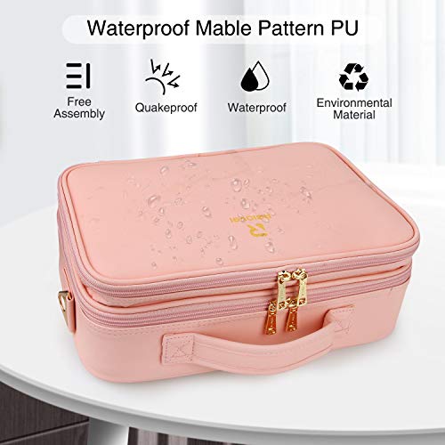 MONSTINA Travel Makeup Bag,Portable Cosmetic Train Case,2 Layer Large Capacity Makeup Organizer with 12 Brush Organizer and Zipper Pocket for Eye shadow Palette,Nail Tool,Beauty